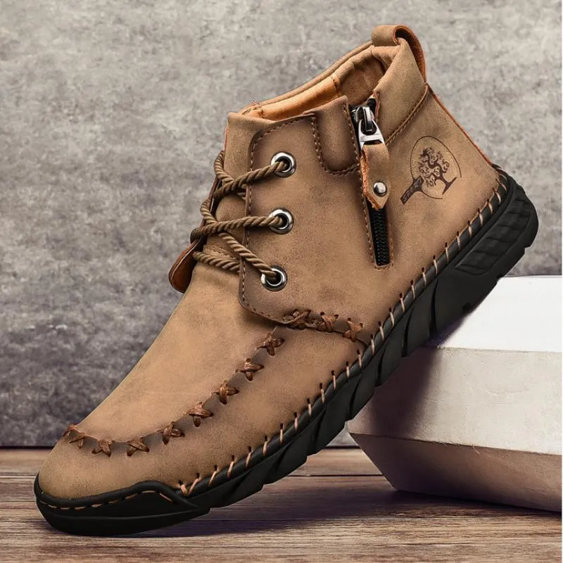 2023 spring mid-top Martin boots large size hand-stitched zipper leather boots