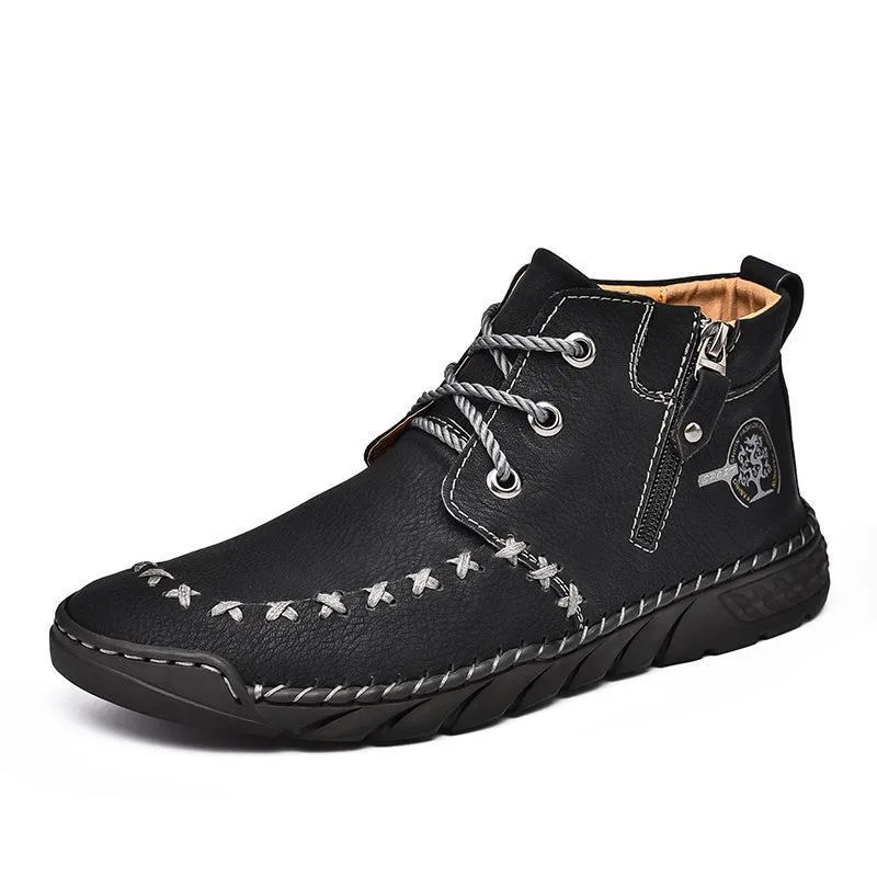 2023 spring mid-top Martin boots large size hand-stitched zipper leather boots