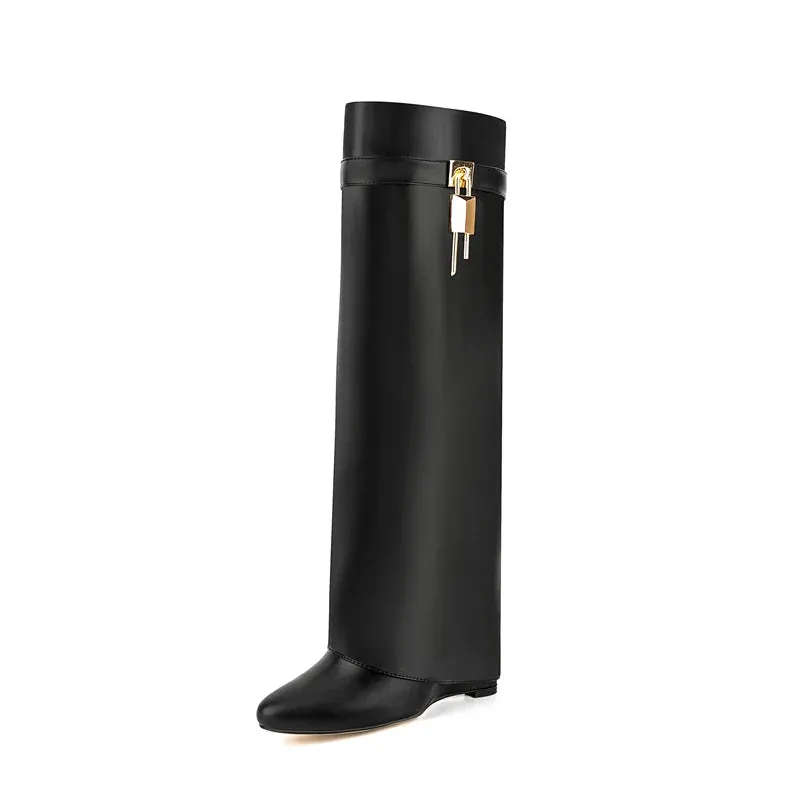 A&A Faux Leather Lock Knee High Boots