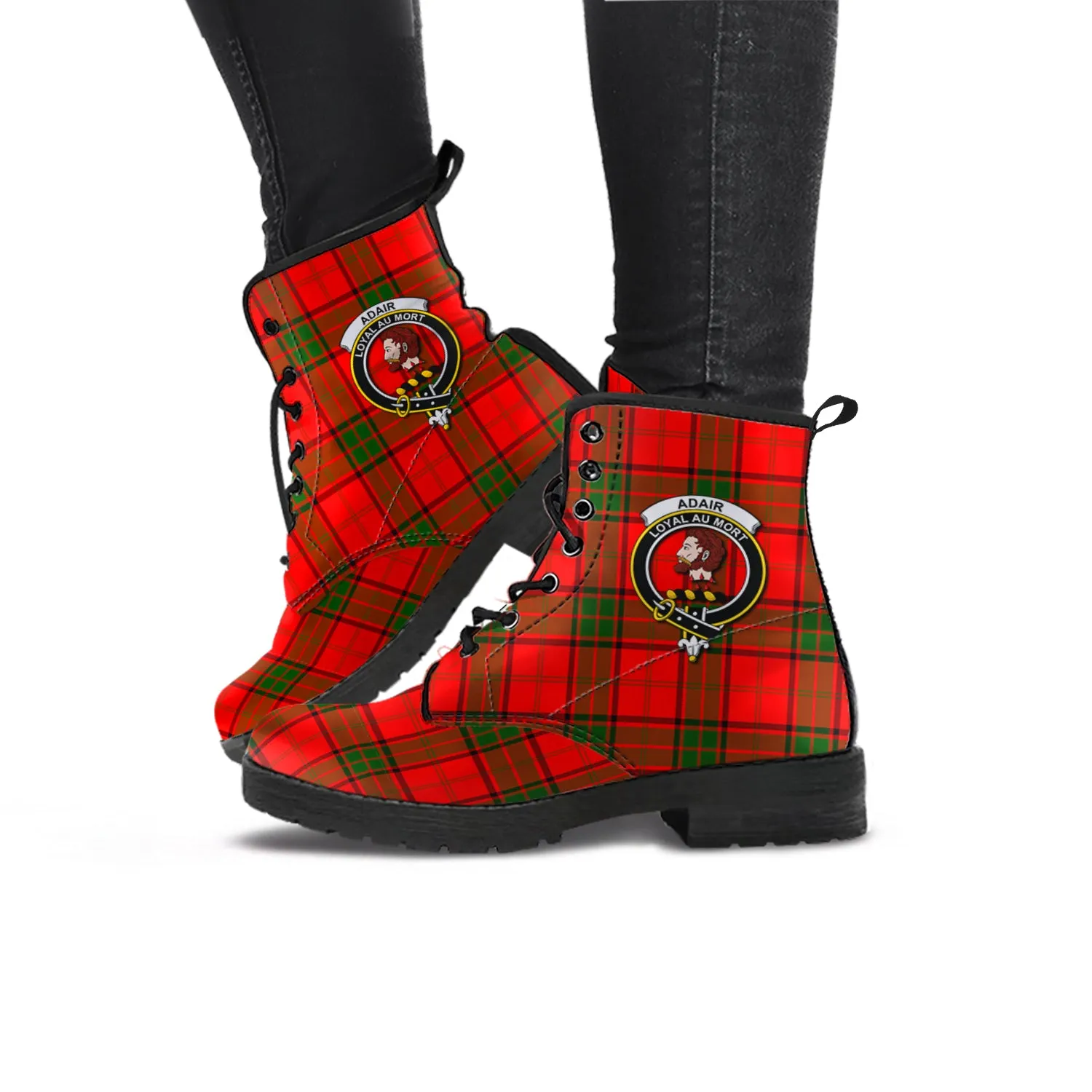 Adair Tartan Leather Boots with Family Crest