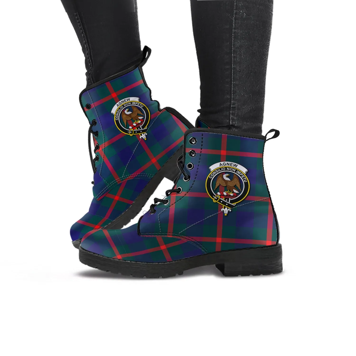 Agnew Tartan Leather Boots with Family Crest