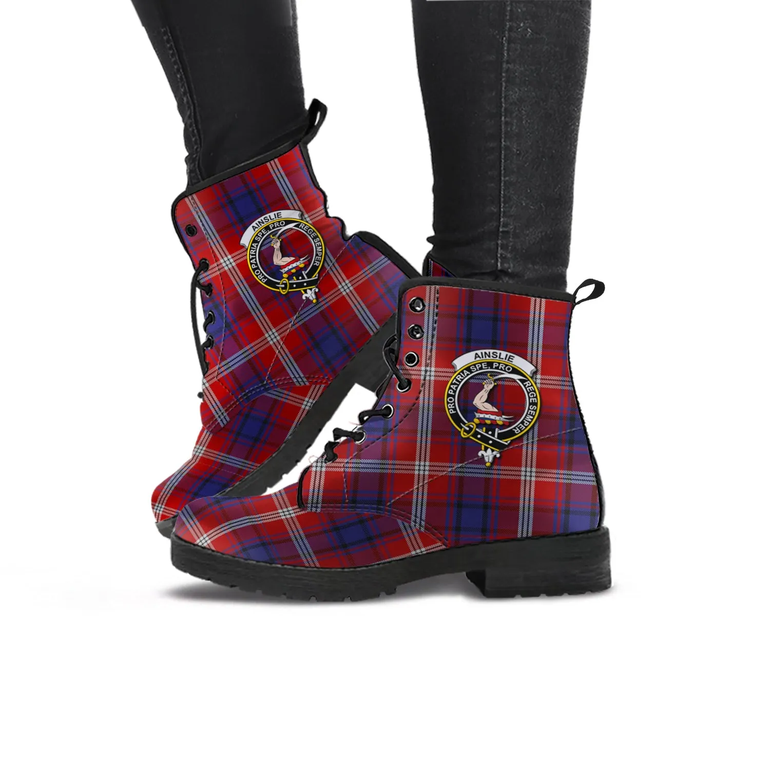 Ainslie Tartan Leather Boots with Family Crest