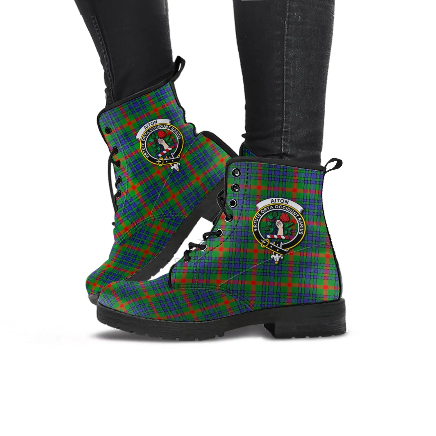 Aiton Tartan Leather Boots with Family Crest