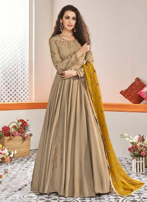 Beige And Yellow Traditional Embroidered Anarkali Suit