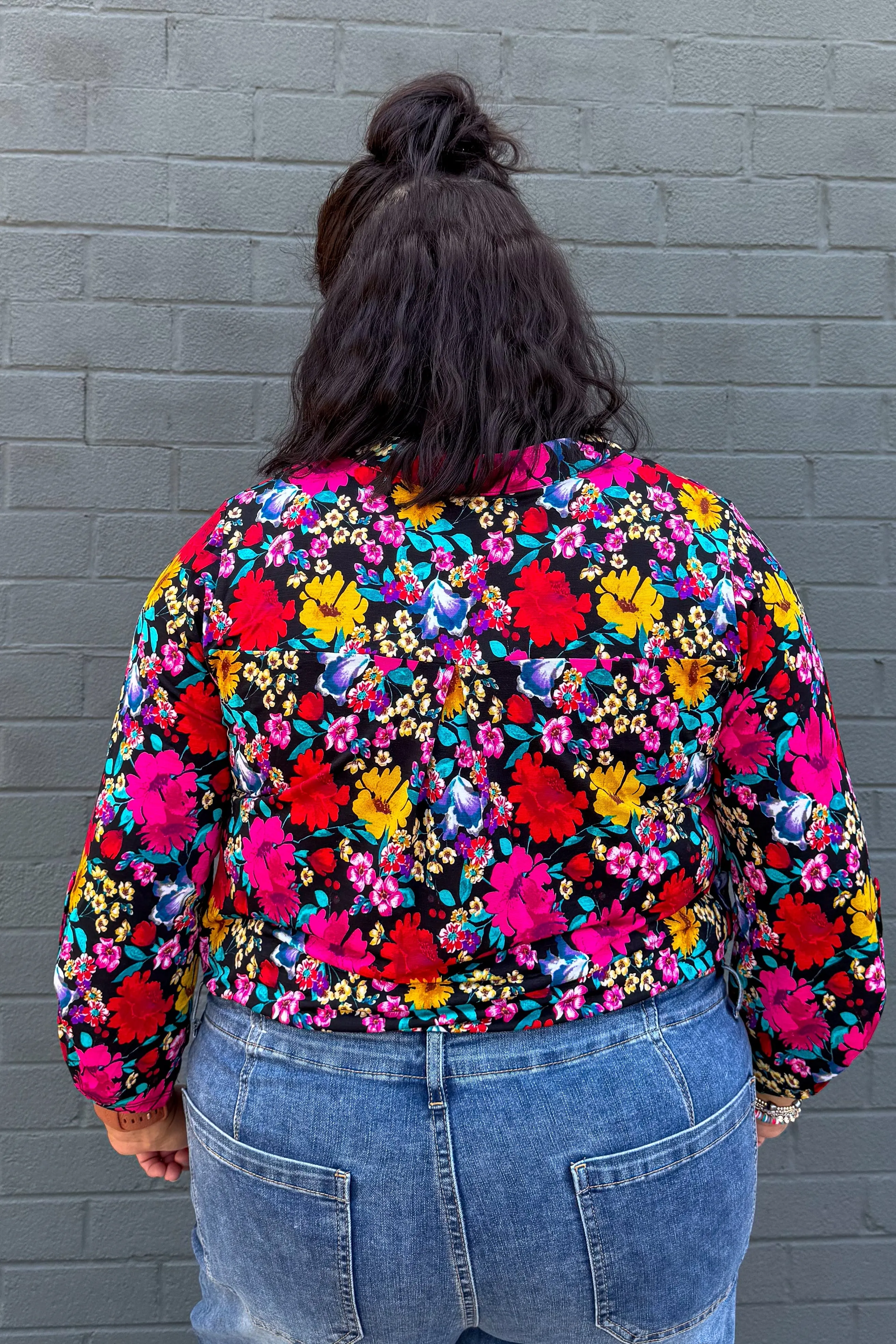 Black Multi Color Floral Lizzy Top