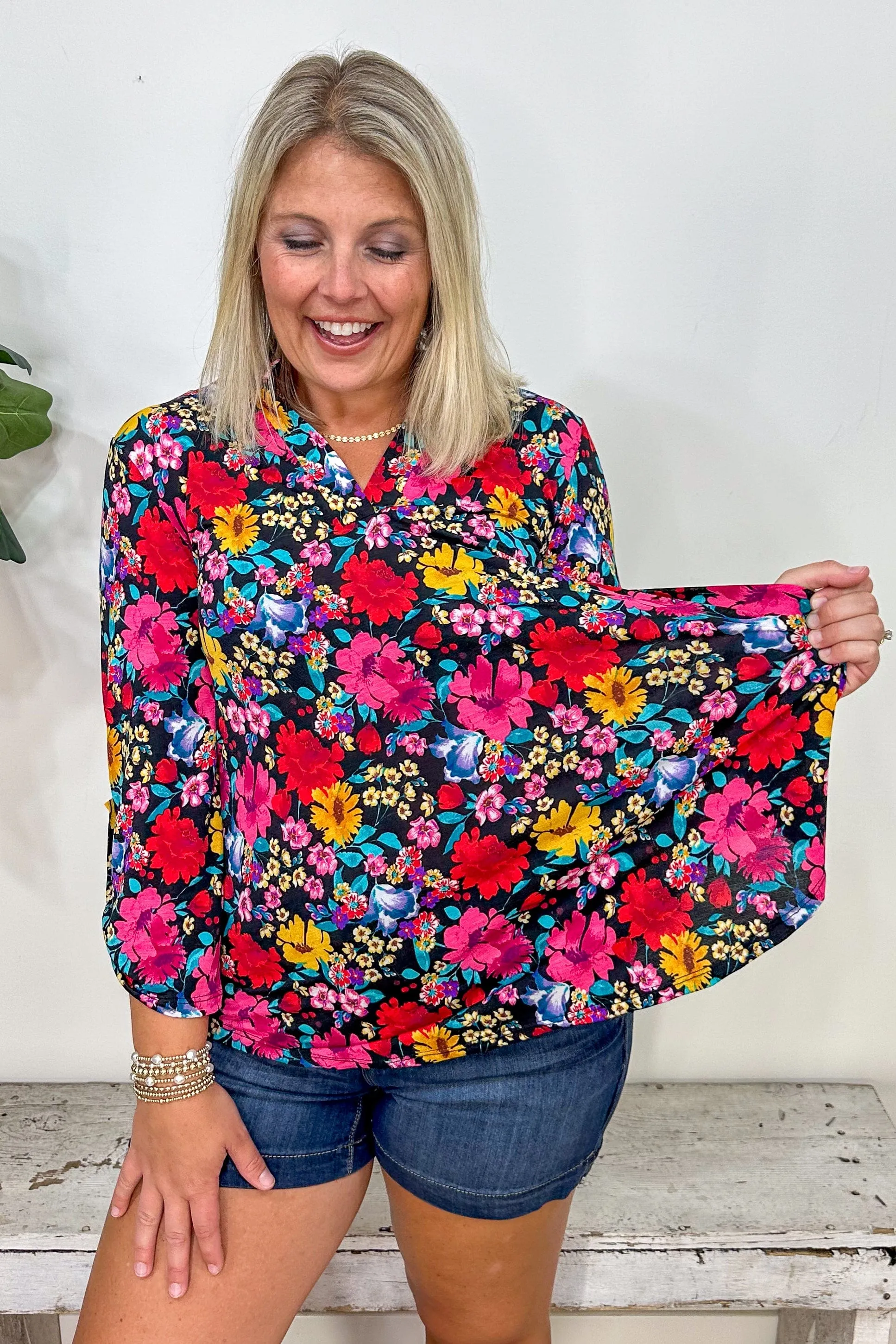 Black Multi Color Floral Lizzy Top