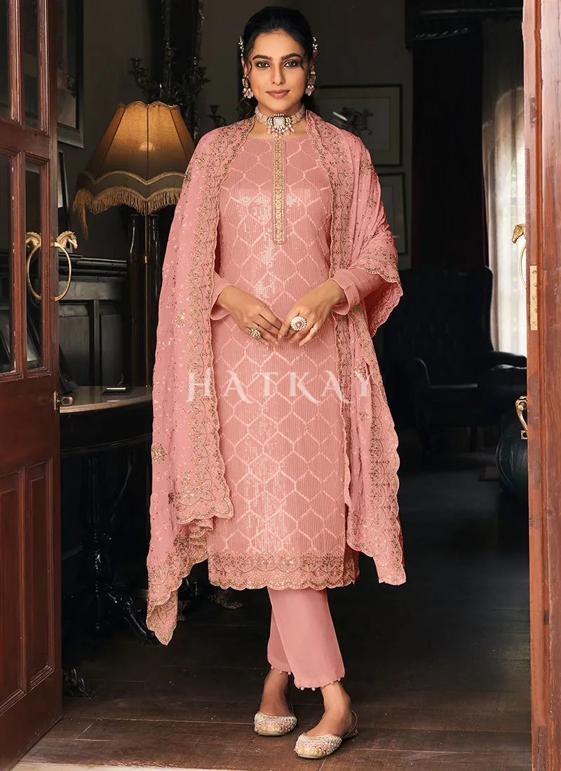 Blush Pink Embroidered Traditional Pant Style Salwar Suit