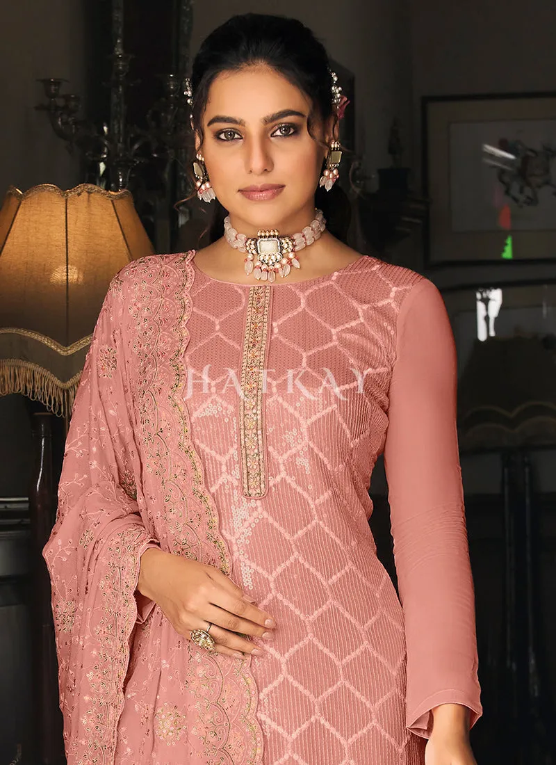 Blush Pink Embroidered Traditional Pant Style Salwar Suit