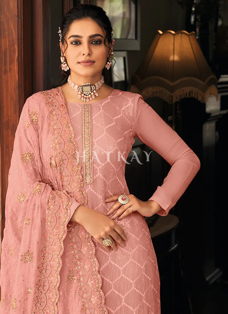 Blush Pink Embroidered Traditional Pant Style Salwar Suit