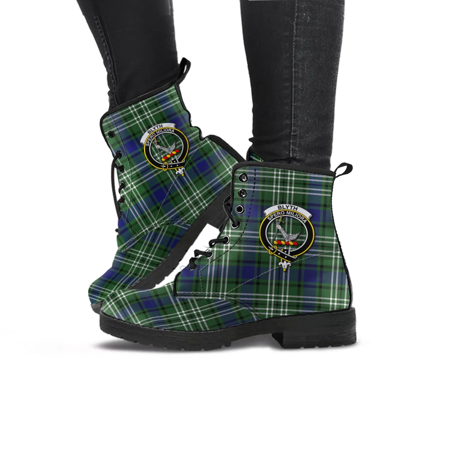 Blyth Tartan Leather Boots with Family Crest