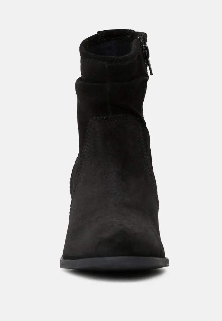 BOWIE Black Stacked Heel Leather Boots