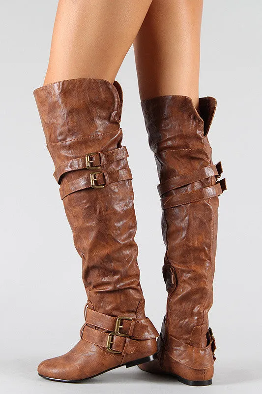 Buckle Slouchy Riding Over-The-Knee Boots