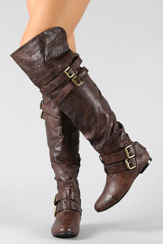 Buckle Slouchy Riding Over-The-Knee Boots