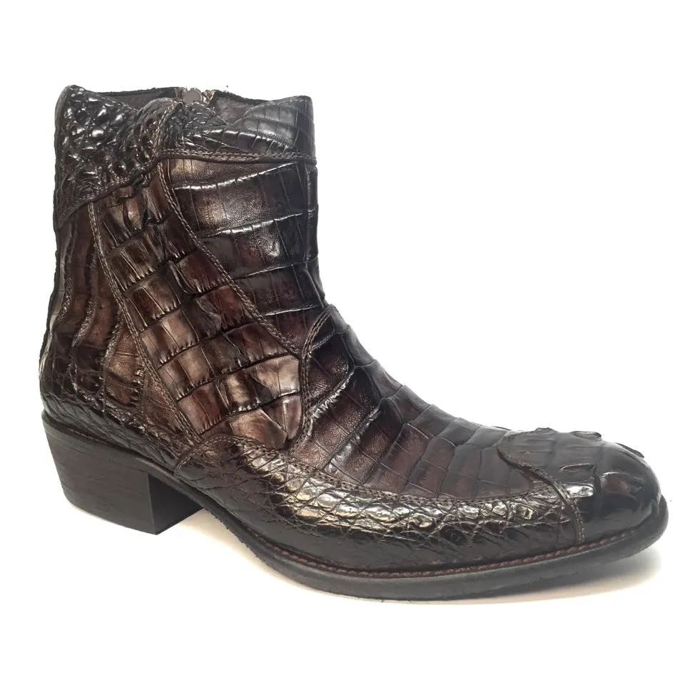 Calzoleria Toscana Brown Horn-back Crocodile Ankle Boots