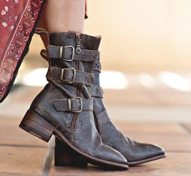 Casual Winter Low Square Heel Knight Mid Boots