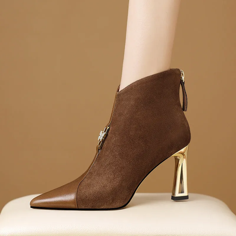 Chic Suede Pointed Toe Zip High Heel Boots