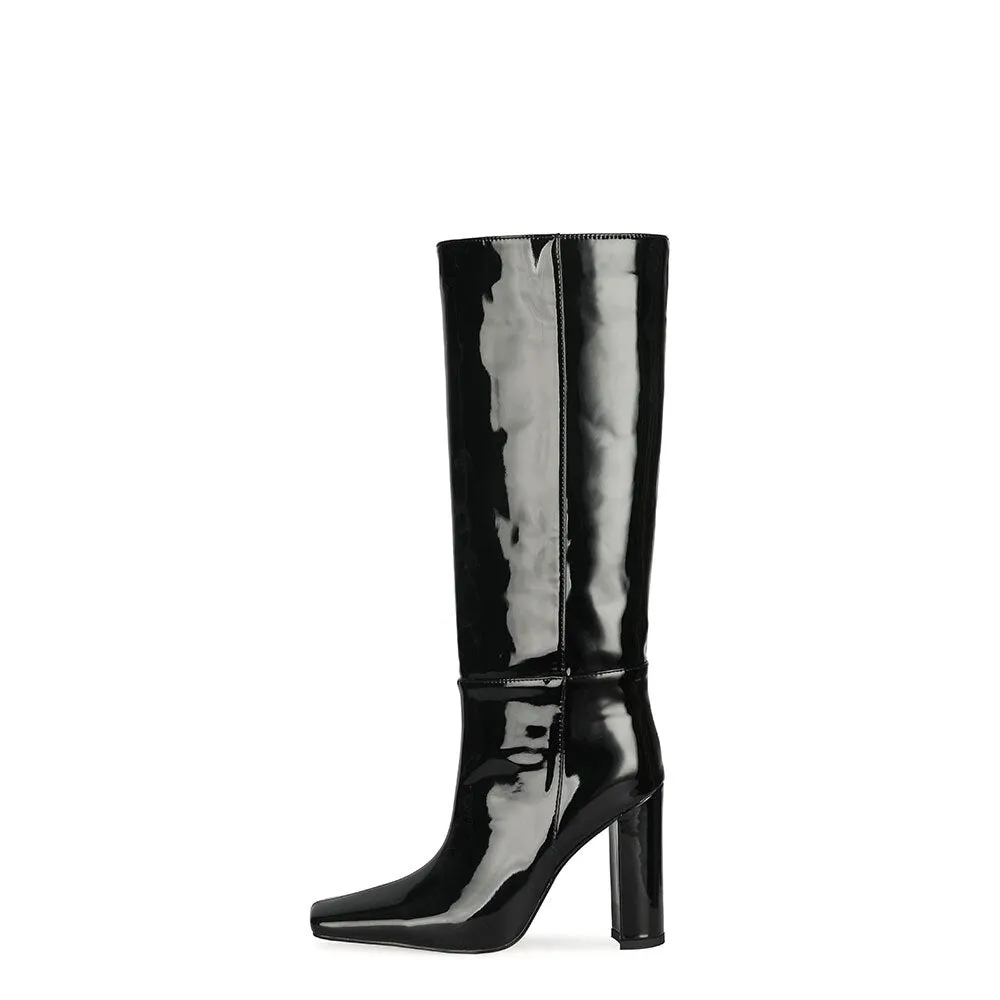 ChicExoLeather Square Toe Thick Heels Long Boots