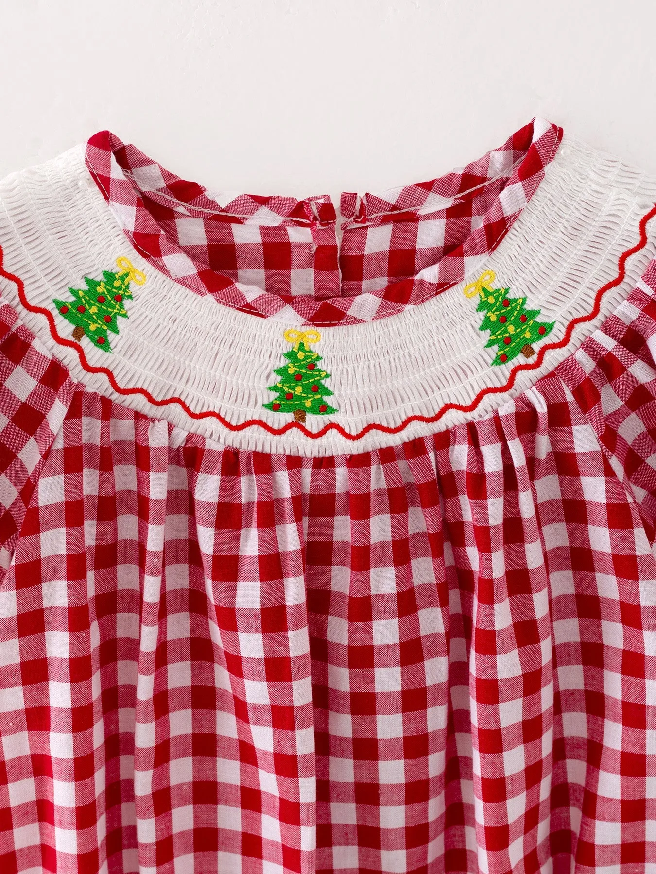 Christmas Tree Smocking Embroidered Girls Romper