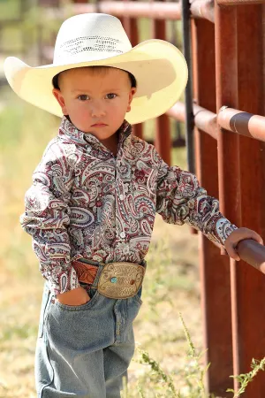 Cinch Boys Toddler Paisley Print Button Down Western Shirt - Burgandy/Aqua/Brown - MTW7061289