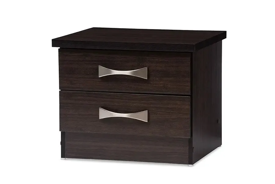 Colburn 2-Drawer Dark Brown Finish Wood Storage Nightstand Bedside Table