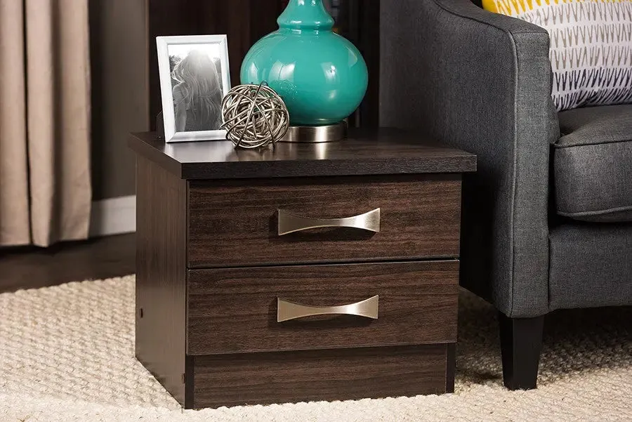 Colburn 2-Drawer Dark Brown Finish Wood Storage Nightstand Bedside Table