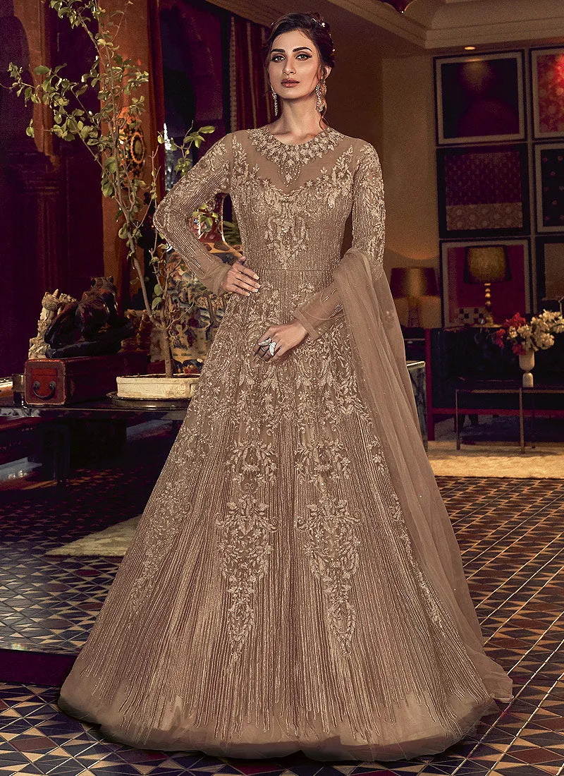 Copper Embroidered Wedding Anarkali Gown