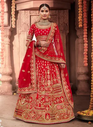 Crimson Red Zari Embroidered Designer Lehenga Choli