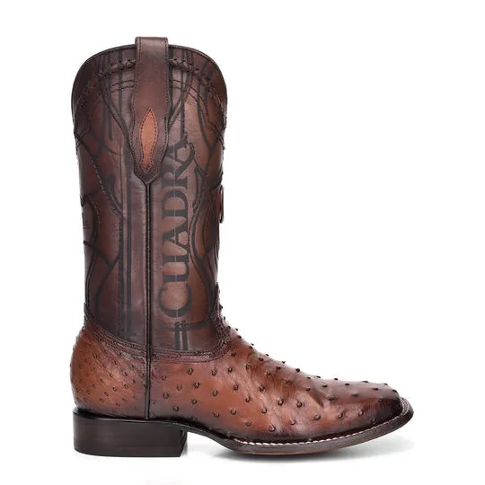 CUADRA Men's Brown Ostrich Laser & Embroidery Square Toe CU457