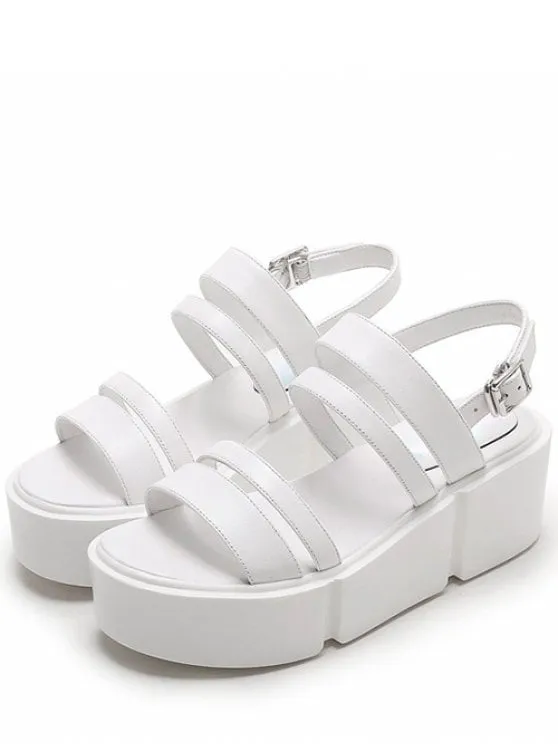 Cute Platform Solid Color Genuine Leather Sandals