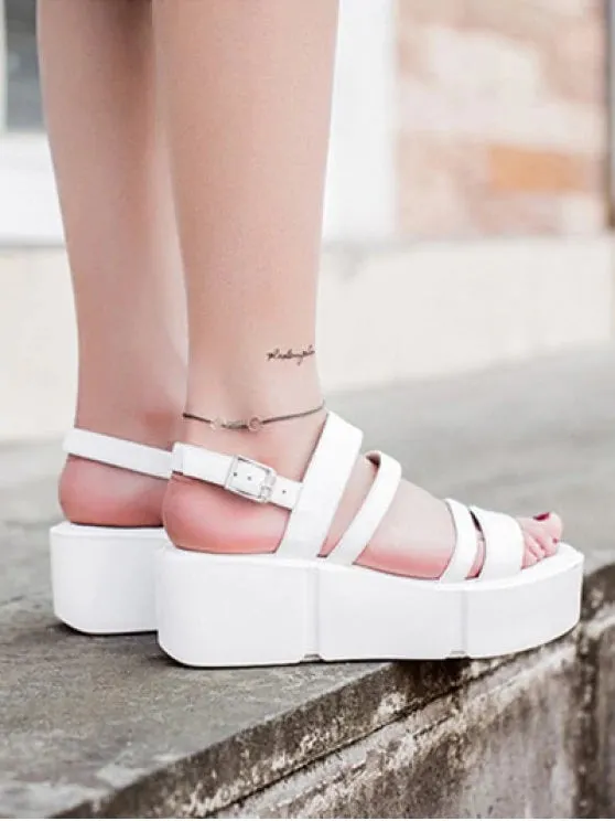 Cute Platform Solid Color Genuine Leather Sandals