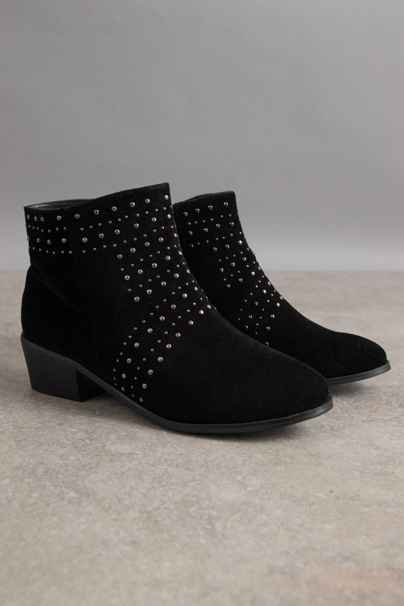 Daisy Street Studded Black Heeled Ankle Boots