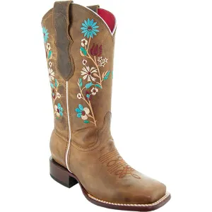 Daisy Women's Embroidery Square Toe Floral Cowgirl Boots (M9001)