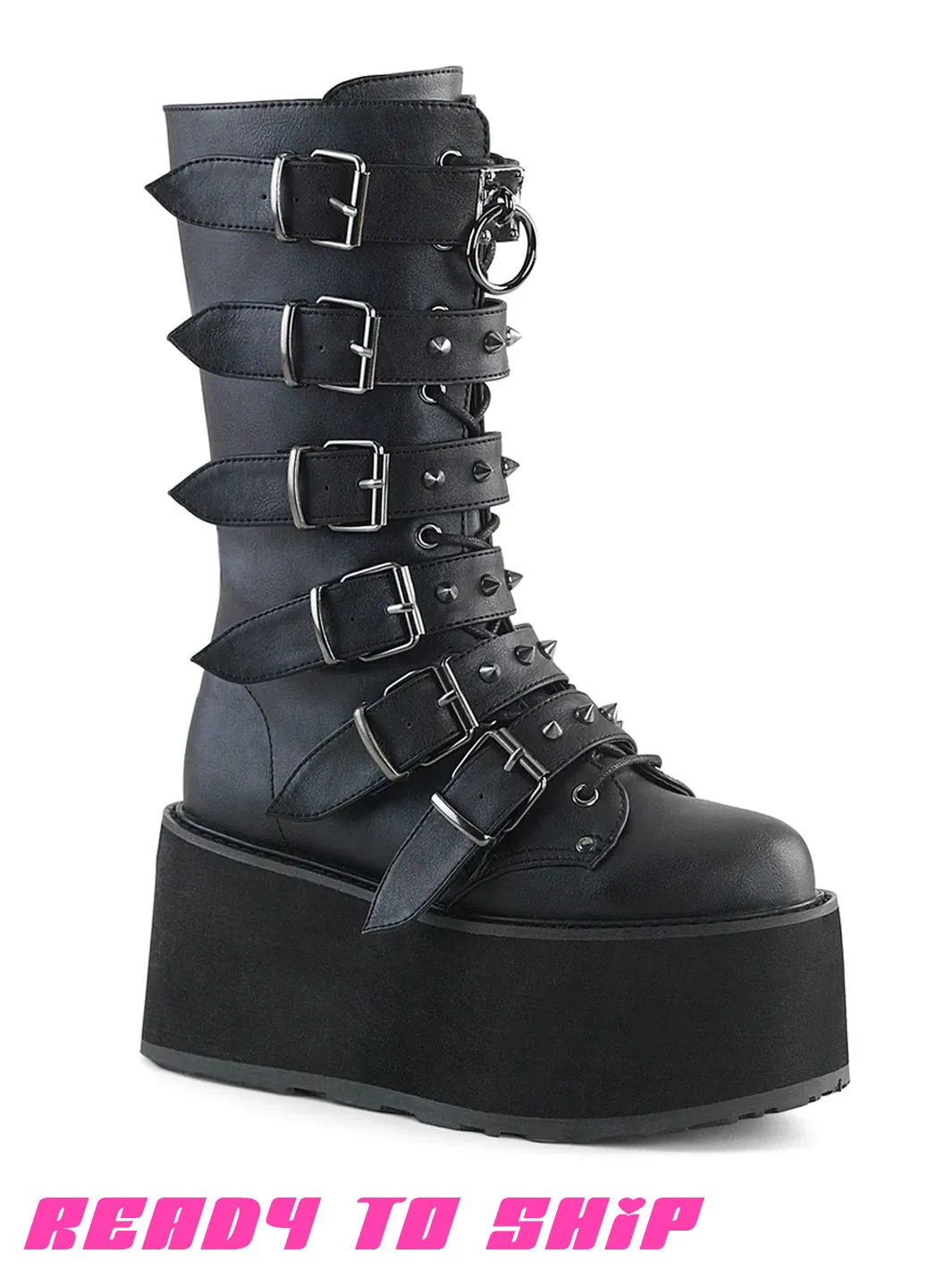 DEMONIA DAMNED 225 BOOTS - BLACK VEGAN LEATHER