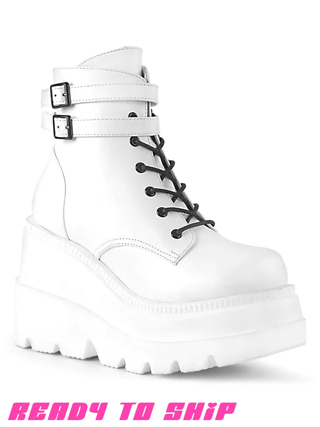 DEMONIA SHAKER 52 BOOTS - WHITE VEGAN LEATHER