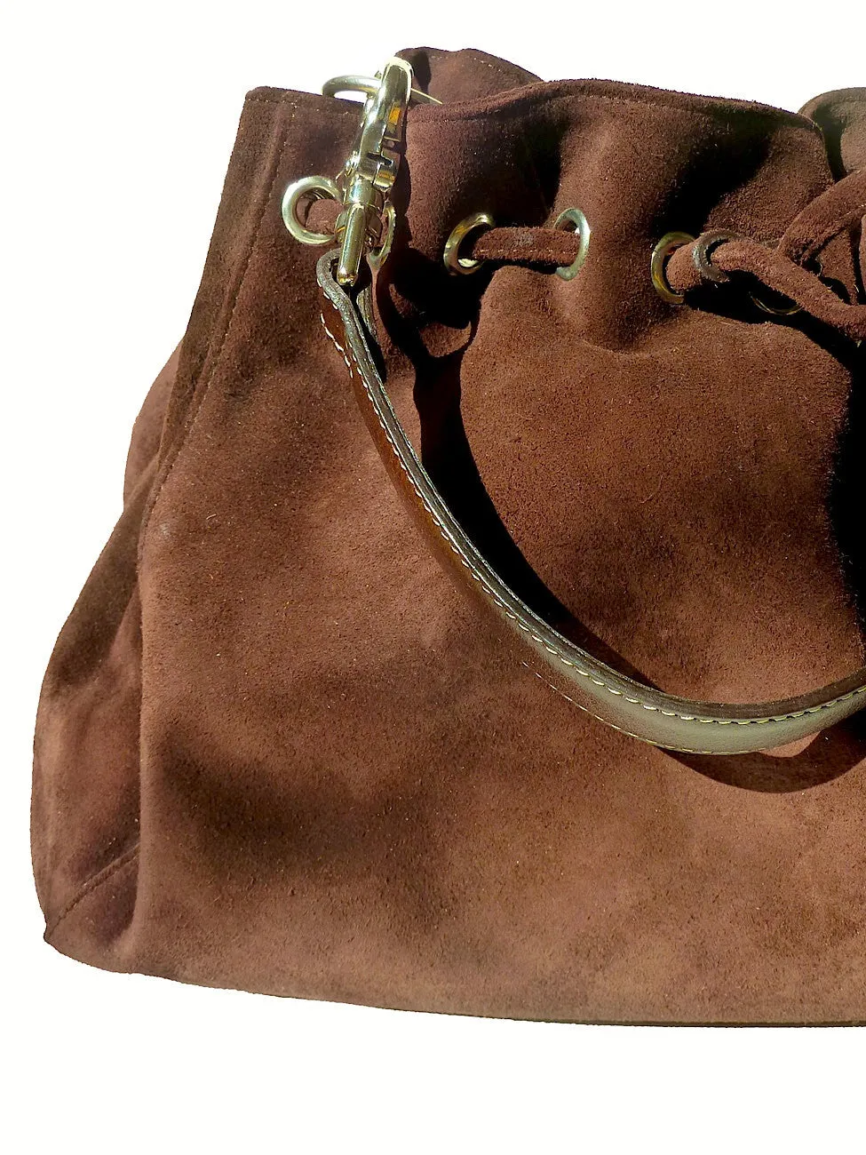 Draw String Hobo Pouch Suede Chocolate