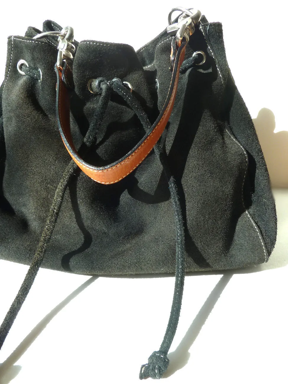 Draw String Hobo Pouch Suede Chocolate