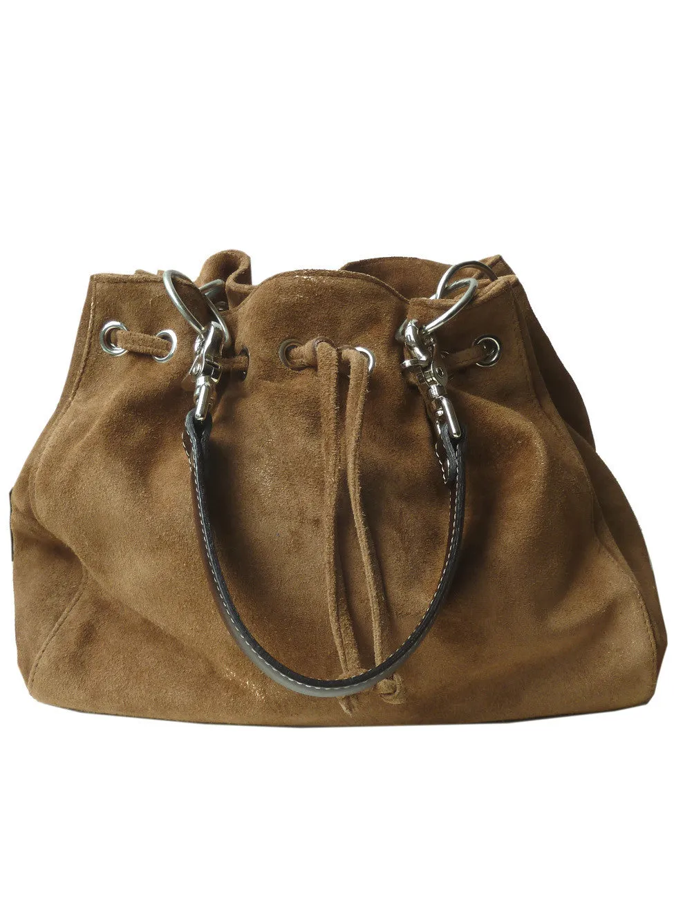 Draw String Hobo Pouch Suede Chocolate