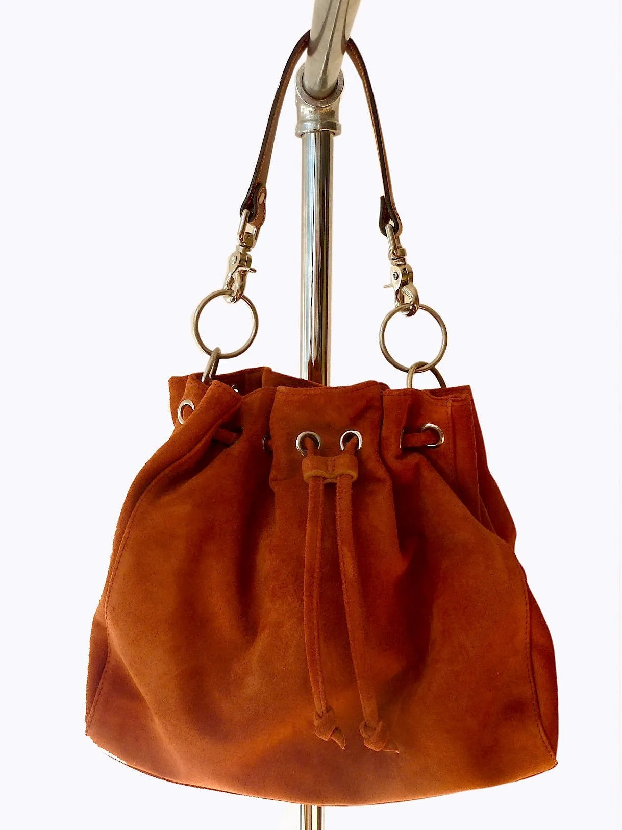 Draw String Hobo Pouch Suede Chocolate