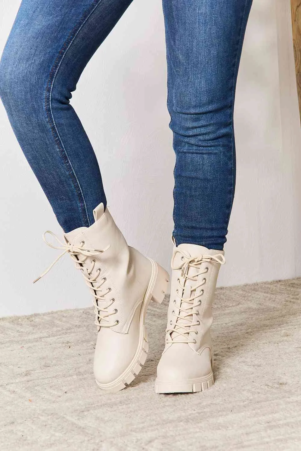 East Lion Corp Zip Back Lace-up Front Combat Boots