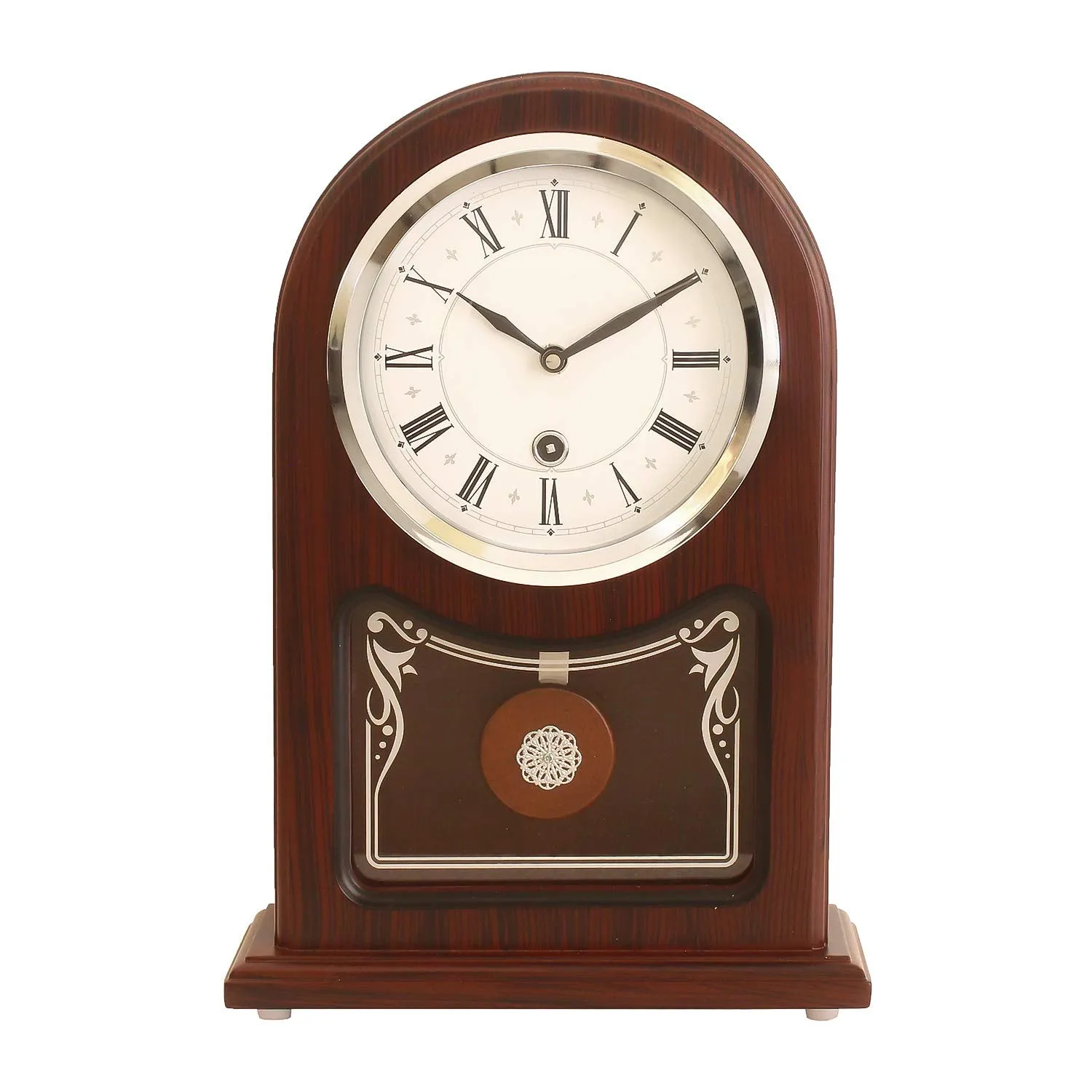 eCraftIndia Brown Wooden Roman Numeral Table Clock (13 * 9 Inches)