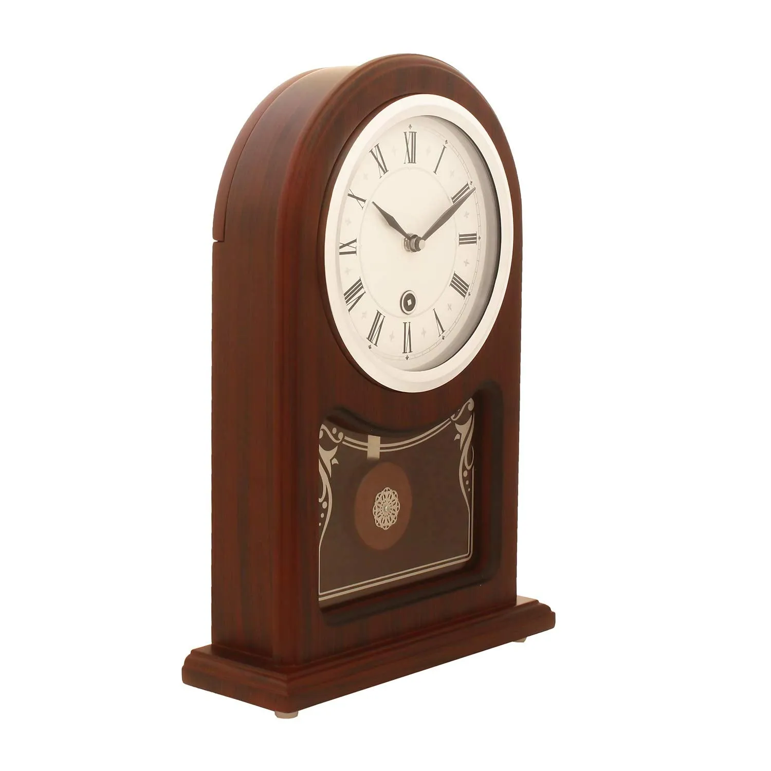 eCraftIndia Brown Wooden Roman Numeral Table Clock (13 * 9 Inches)