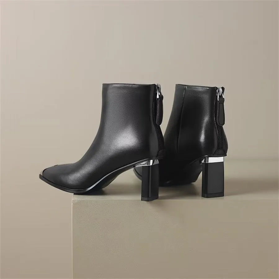 Elegant Cow Leather Pointed Toe Ankle Boots