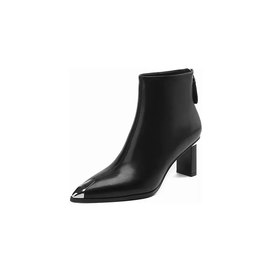 Elegant Cow Leather Pointed Toe Ankle Boots