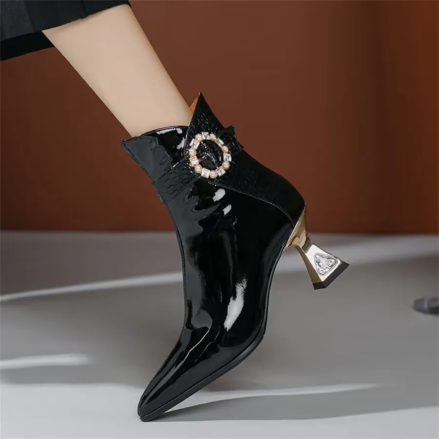 Elegant Zipper Pointed Toe Embellished High Heel Boots