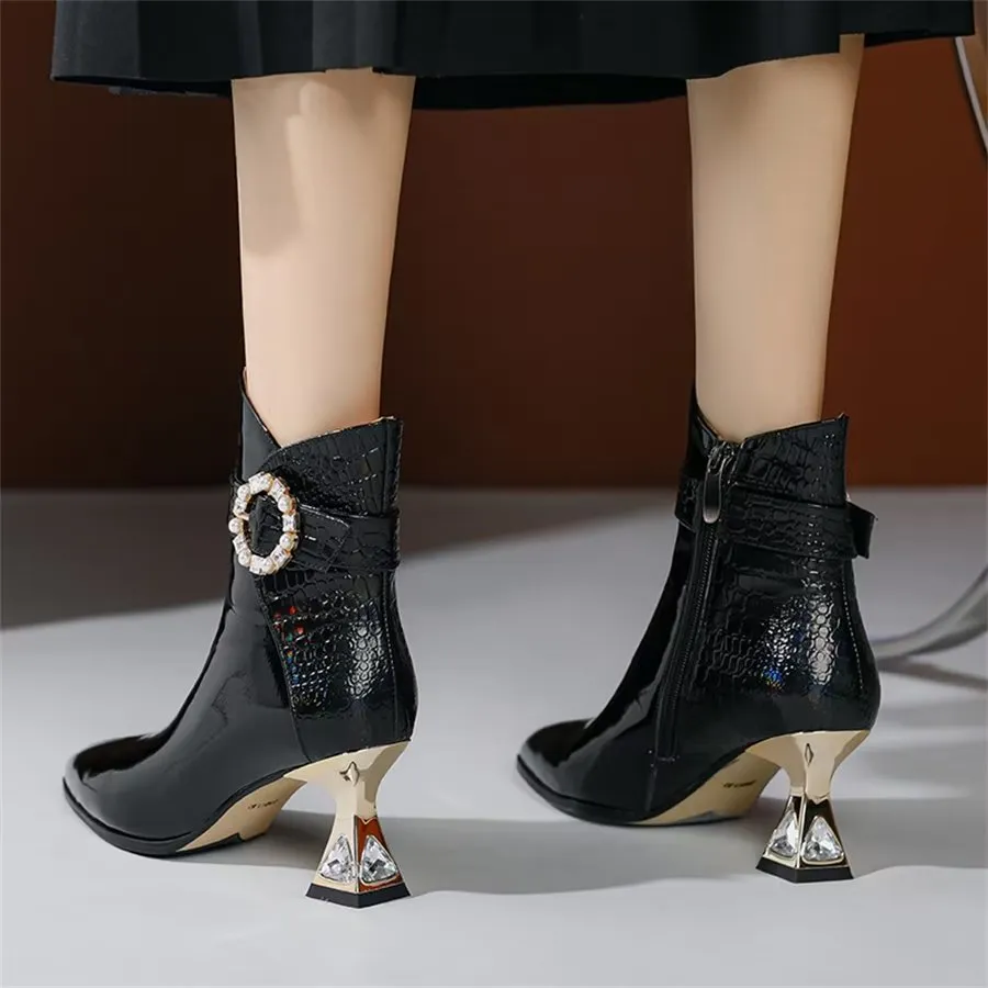 Elegant Zipper Pointed Toe Embellished High Heel Boots