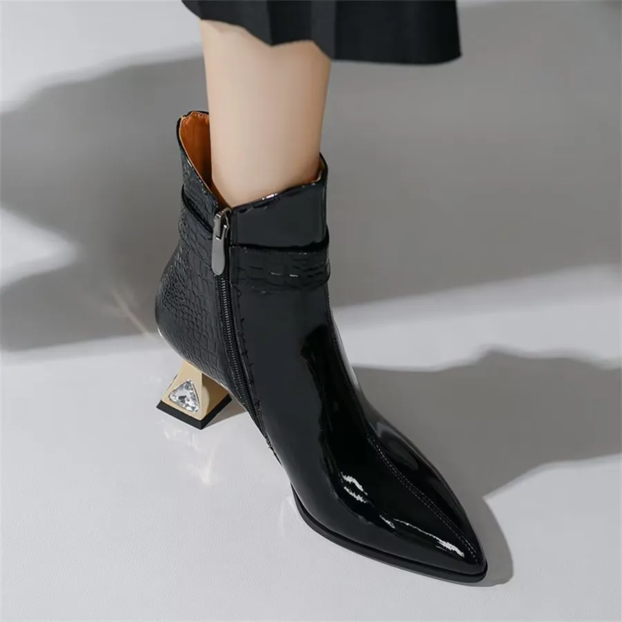 Elegant Zipper Pointed Toe Embellished High Heel Boots