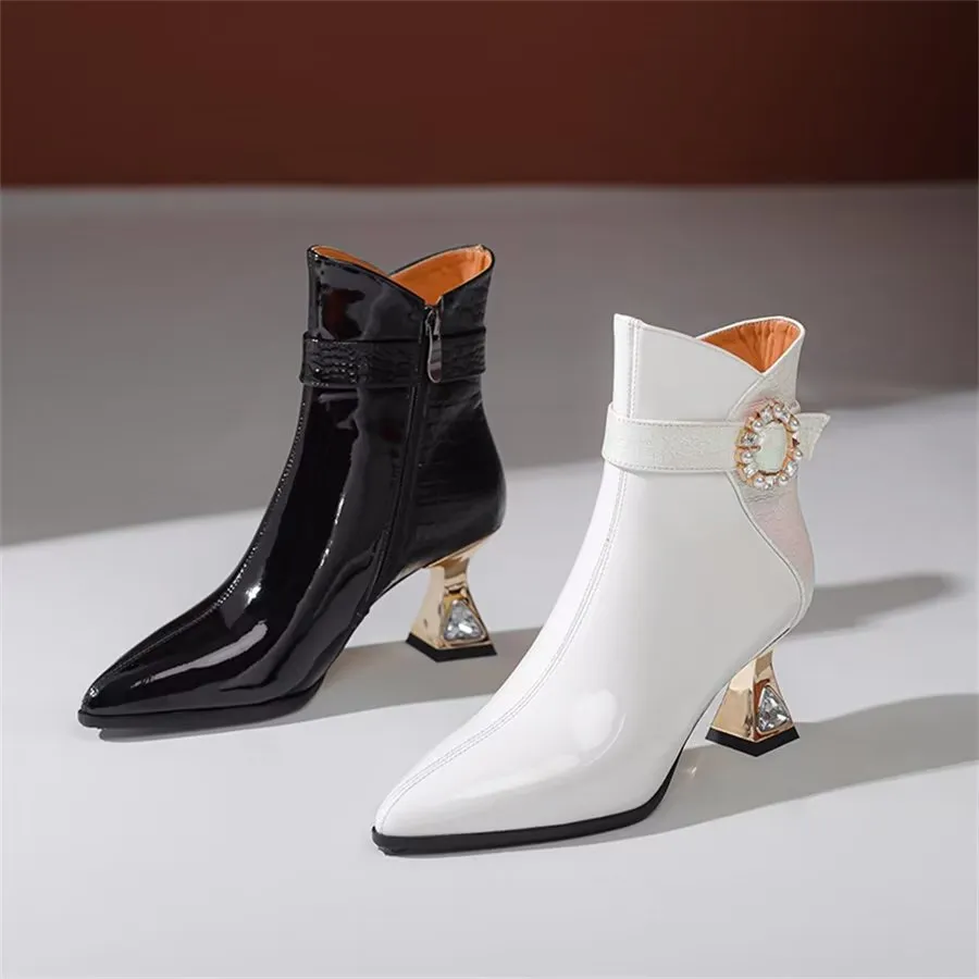 Elegant Zipper Pointed Toe Embellished High Heel Boots