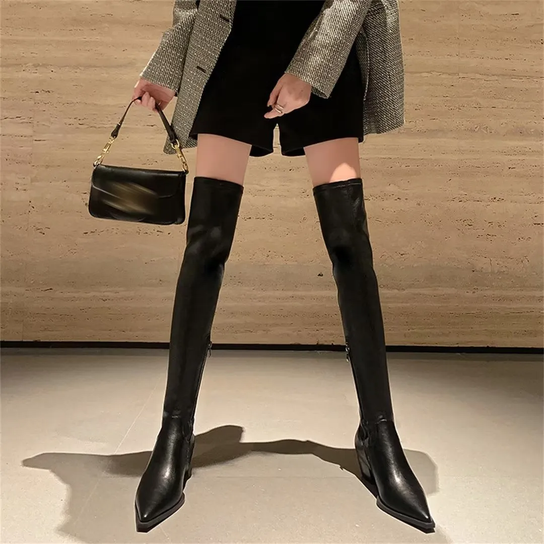 ElegantLeather Over-Knee Pointed Toe Heel Boots