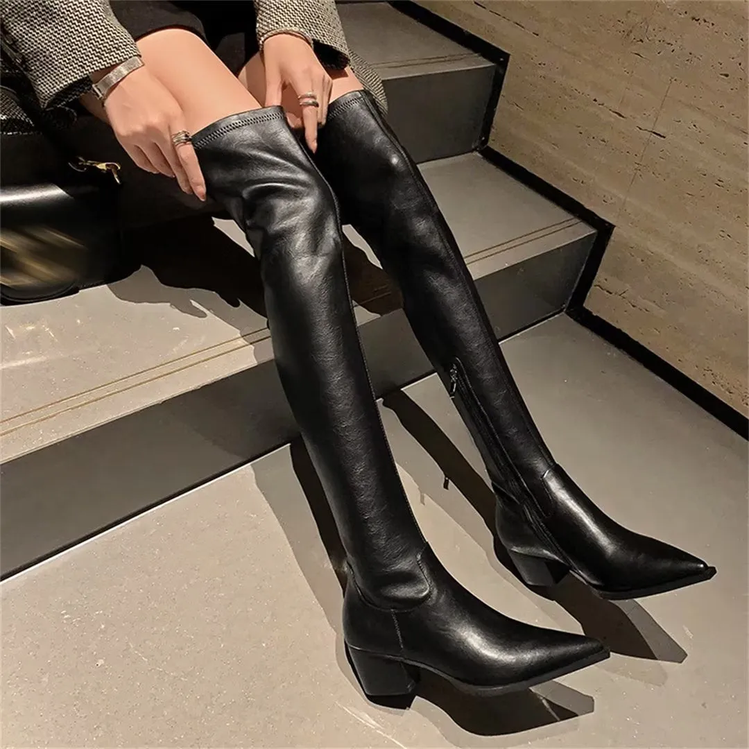 ElegantLeather Over-Knee Pointed Toe Heel Boots