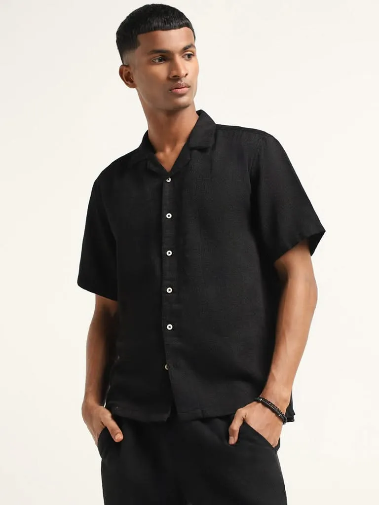 ETA Black Self-Patterned Relaxed-Fit Shirt